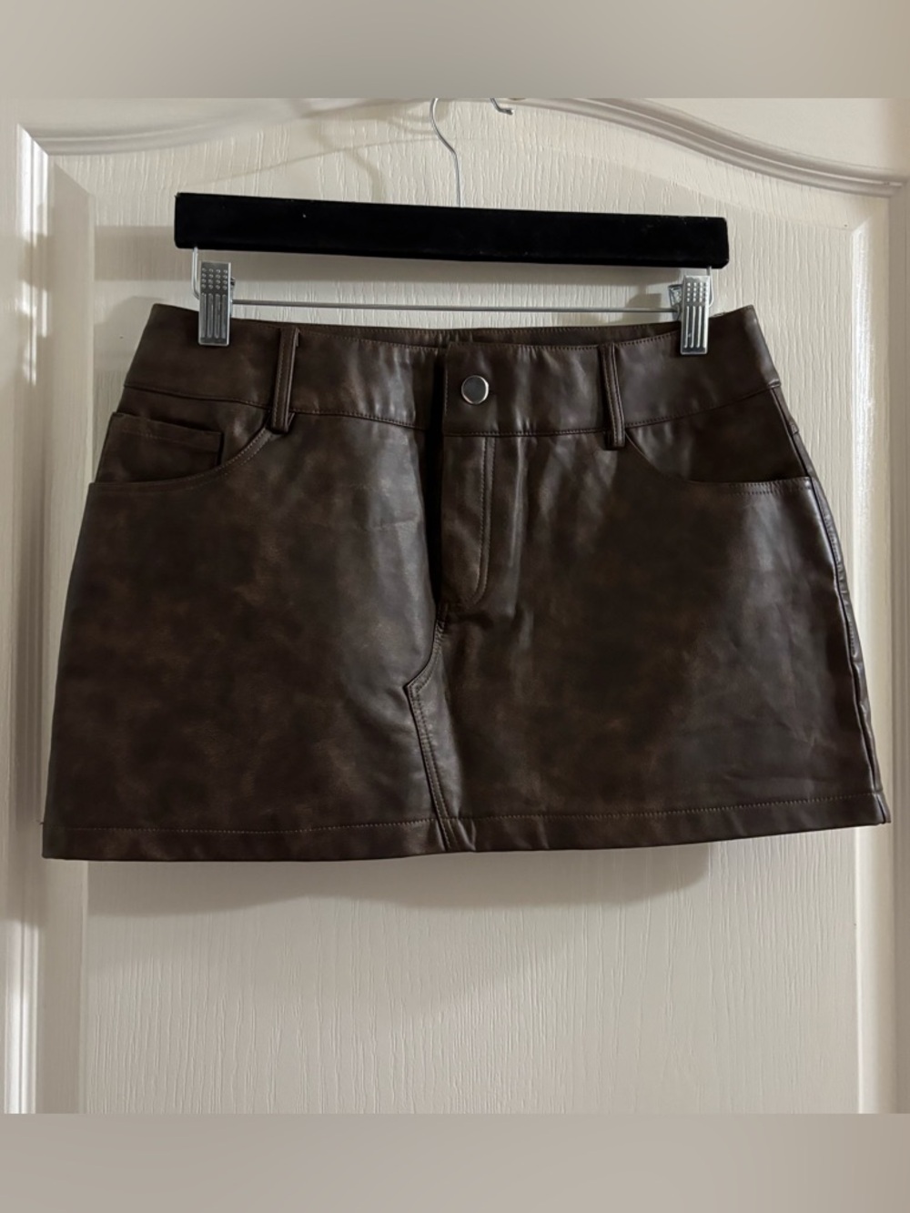 Edikted Brown Faux Leather Mini Skirt